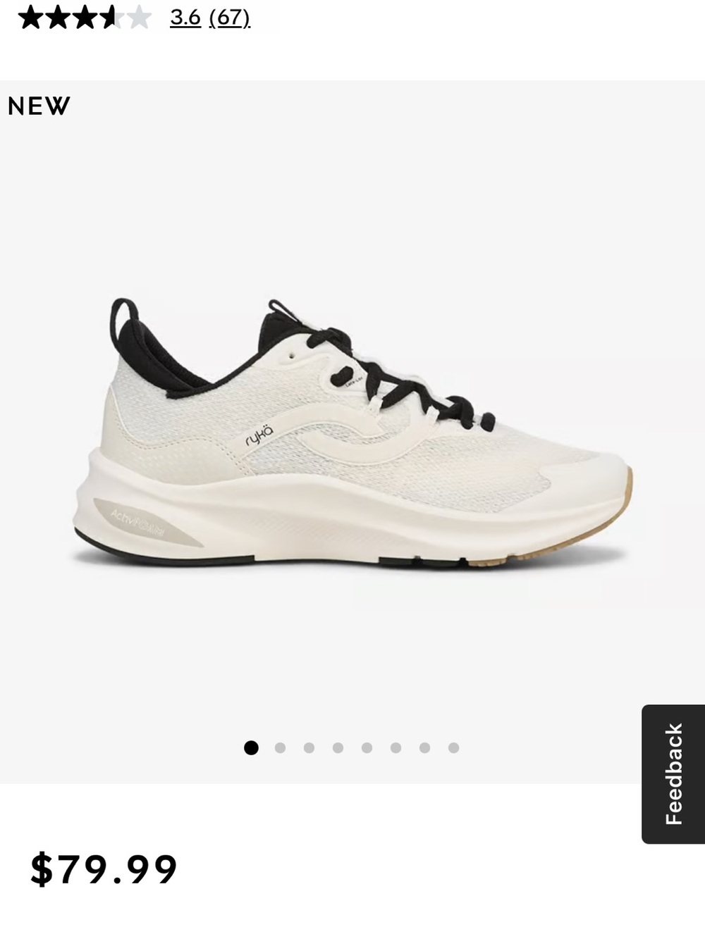 Ryka Cream and Black Women's Low-Profile Walking Sneaker